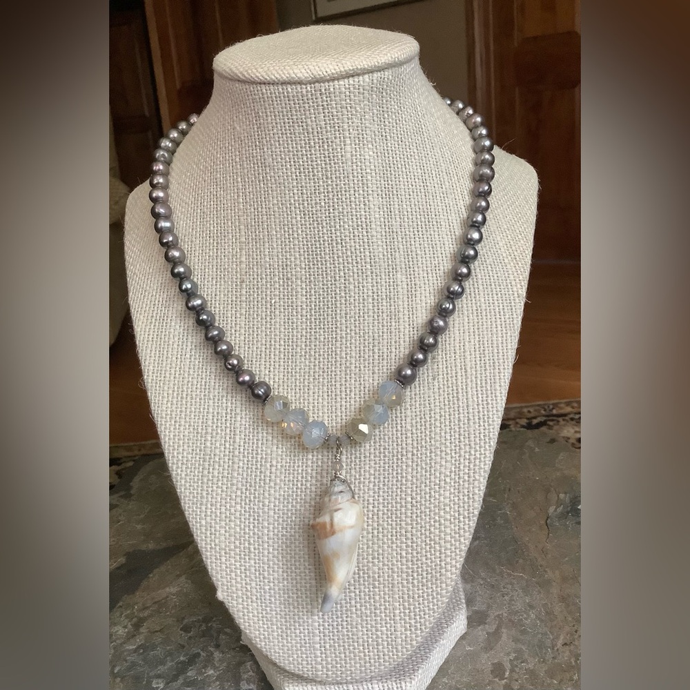 Sea Shell and Fresh Water Pearls Handmade Necklace by Sandy Robinson Jewelry